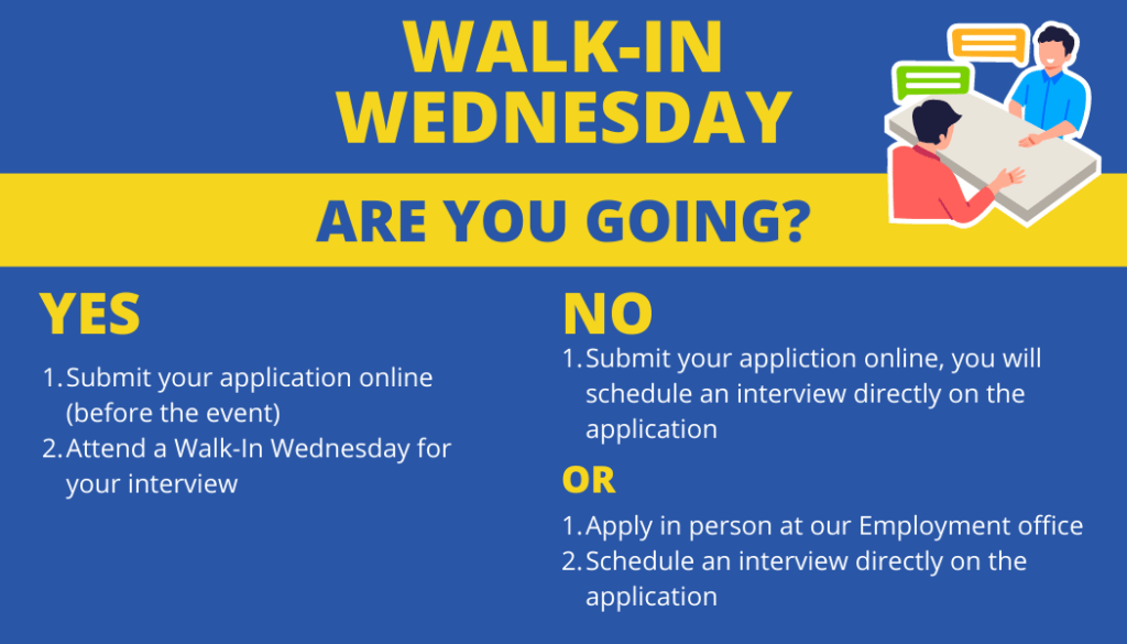Walk in Wednesday. Are you going? Yes or No.