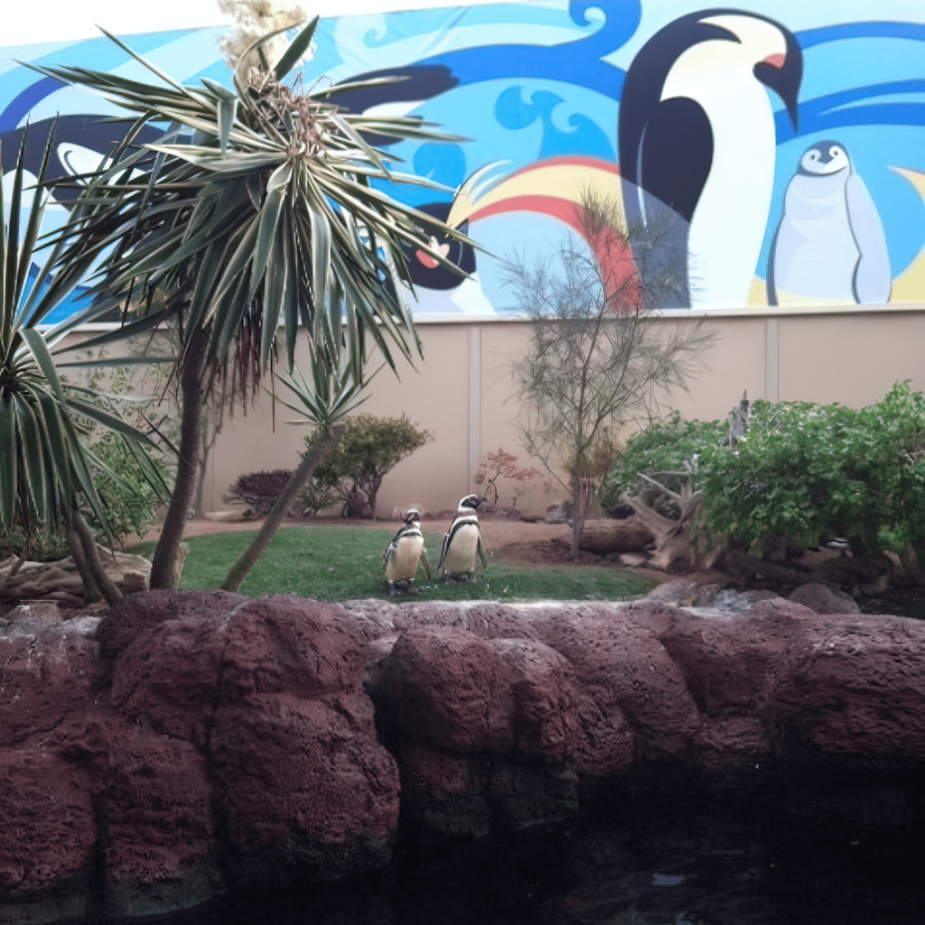Penguins and the background is a containment wall made with King StarBoard