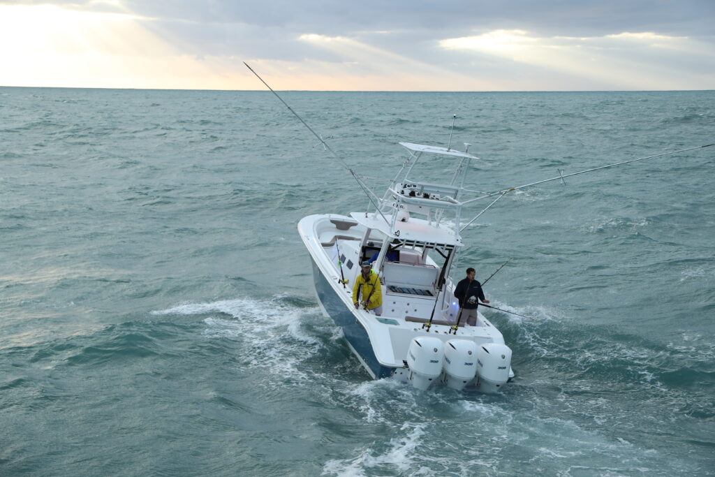Fishing boat in waves